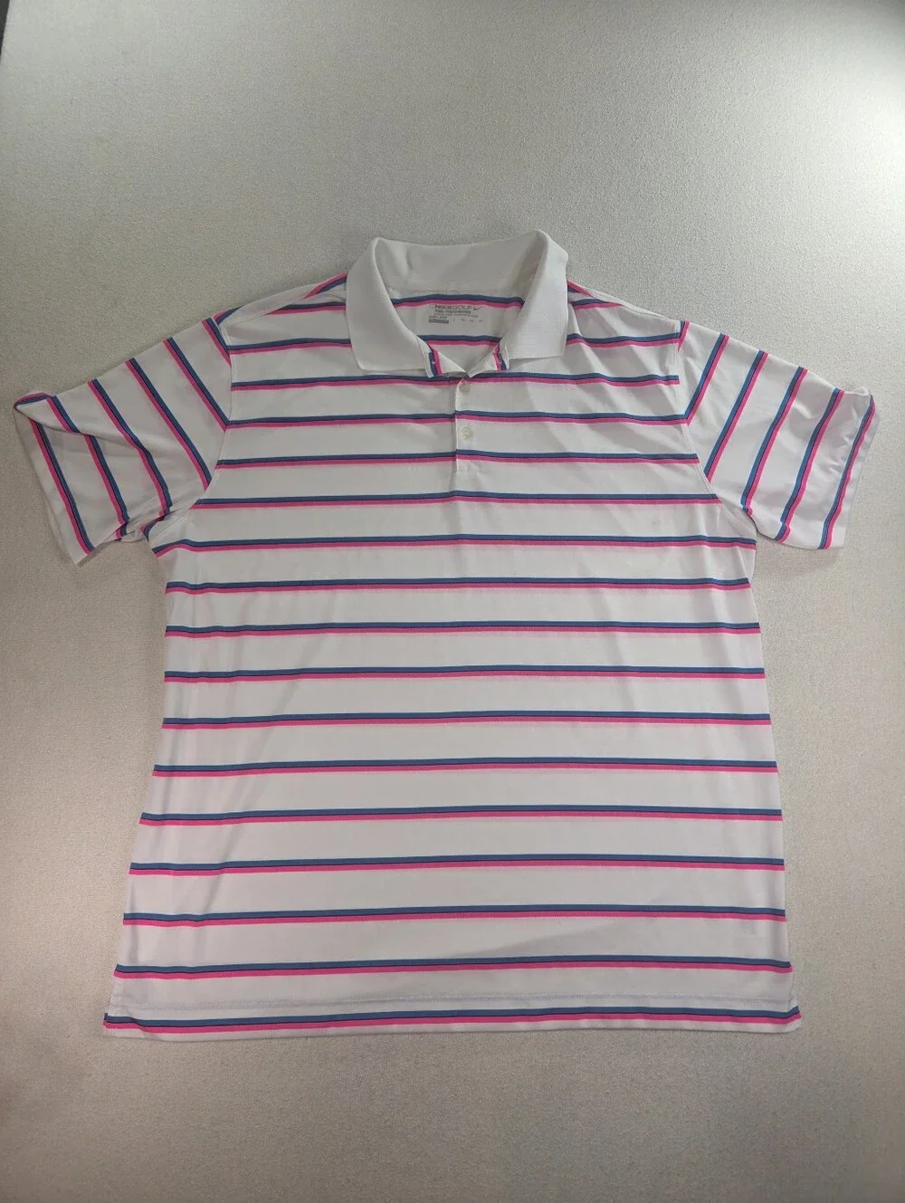 Nike Golf Polo Mens XXL White Pink Blue Stripe Dri-FIT Tour Performance